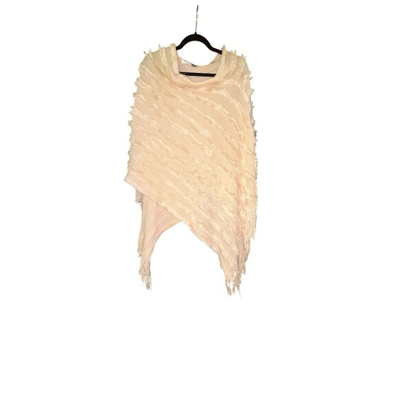 Jon & Anna Poncho Sweater Womens One Size Open Knit Fringed Grunge Pink Faux Fur - Picture 1 of 4